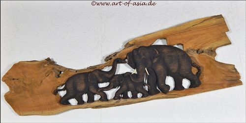 Teak Holz Relief Elefant 3